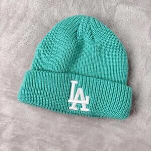 MLB Korean Line Los Angeles Dodgers Knit Beanie Green LA Logo Winter Hat One Sz